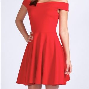 Red Off the Shoulder Skater Dress